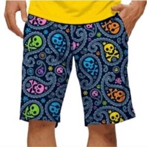 Loudmouth Shorts Mens 36" Multicolor Skull & Paisley 10" Inseam Golf Chino EUC